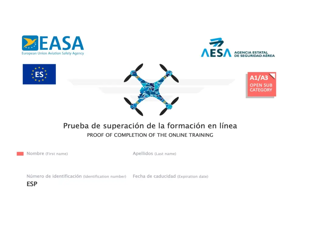 Imatge del certificat de pilot de UAS.
