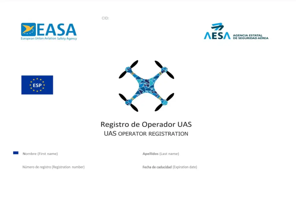 Imatge del certificat d'operador UAS. Et permet volar drons a Espanya el 2026