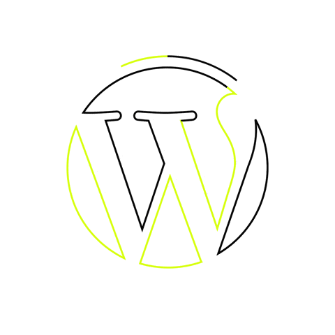 Logo animado de WordPress girando, en negro y lima